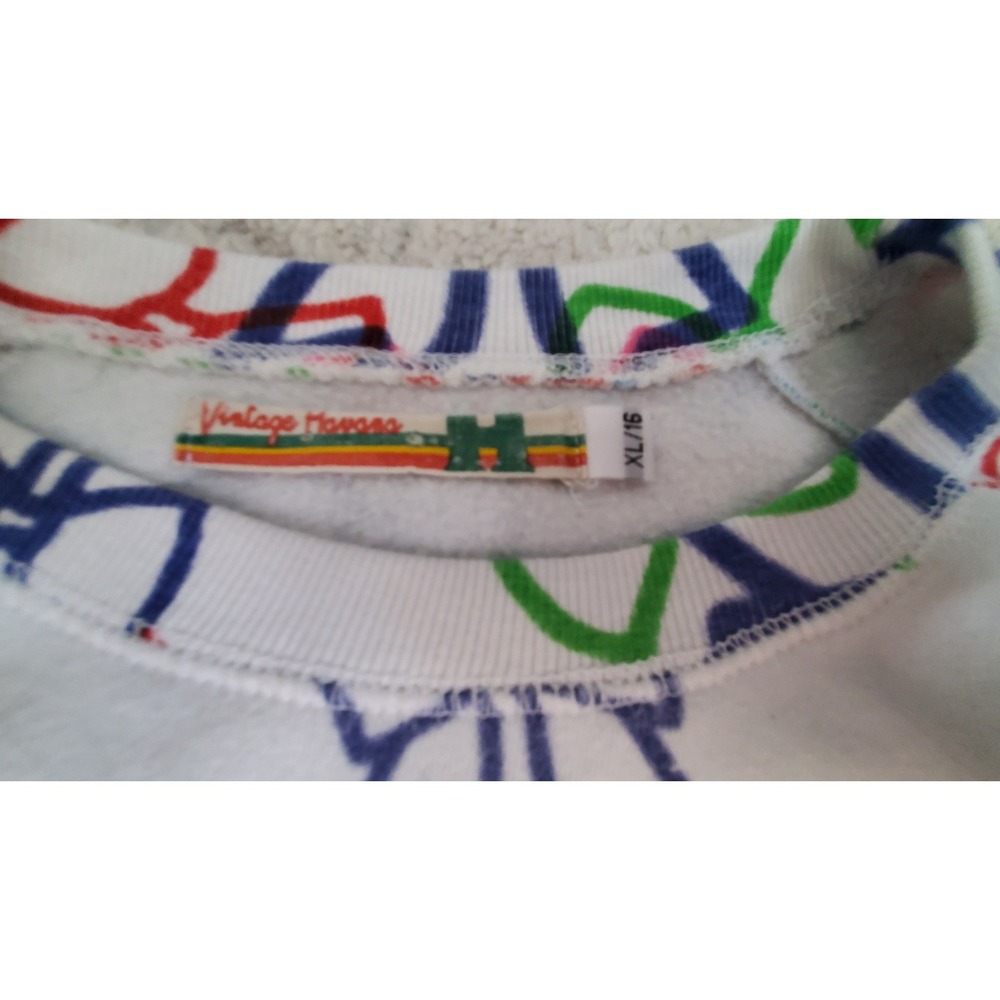 Vintage Havana Girls White Rainbow Bow Print Sweatshirt XL 16 - Picture 3 of 8
